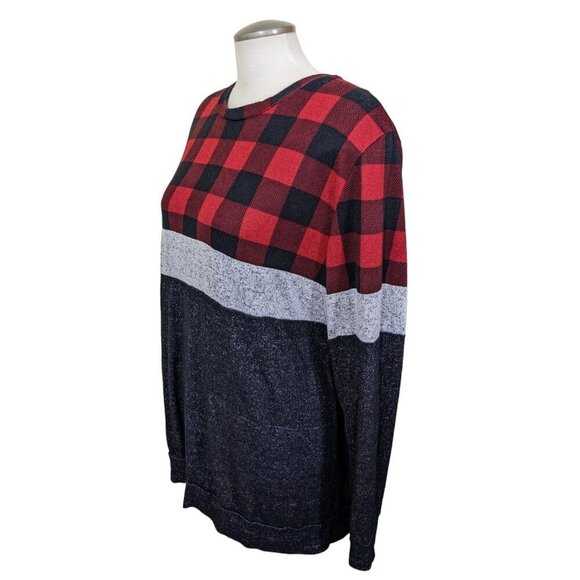 Grateful Hearts Womens Size XL Long Sleeved Buffalo Plaid Top Red Black Soft - Picture 4 of 6